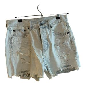 American Eagle 90s 
light wash, distressed Boyfriend denim shorts